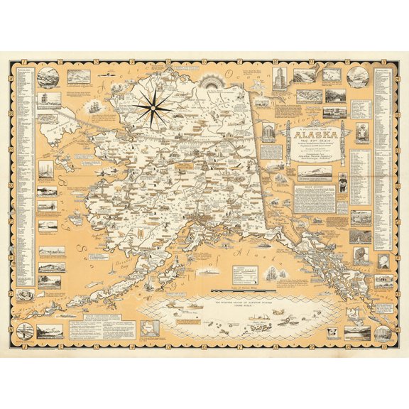 1959 Ernest Dudley Chase A Pictorial Map Of Alaska Extra Large XL Wall Art Poster Print