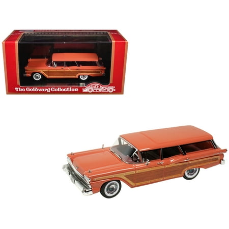 1959 Ford Country Squire Rose with Woodgrain Sides and Green Interior Limited Edition 1/43 Model Car by Goldvarg Collection