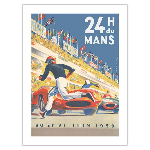 1959 Grand Prix - 24 hours of Le Mans France - Endurance Racing - Vintage Car Racing Poster by Michel Bélignod c. 1959 - Bamboo Fine Art 290gsm Paper Print (Unframed) 24x32in