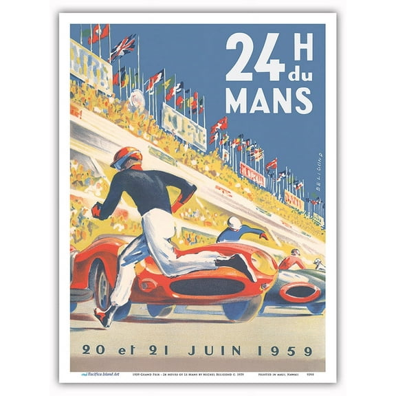 1959 Grand Prix - 24 hours of Le Mans France - Endurance Racing - Vintage Car Racing Poster by Michel Bélignod c. 1959 - Master Art Print (Unframed) 9in x 12in