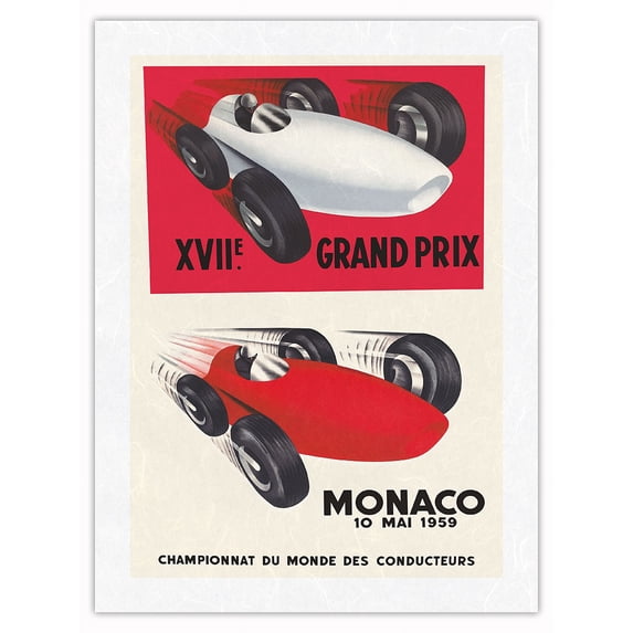1959 Monaco Grand Prix - Vintage Car Racing Poster by Charles Leuenberger - Japanese Unryu Rice Paper Art Print (Unframed) 18 x 24 in
