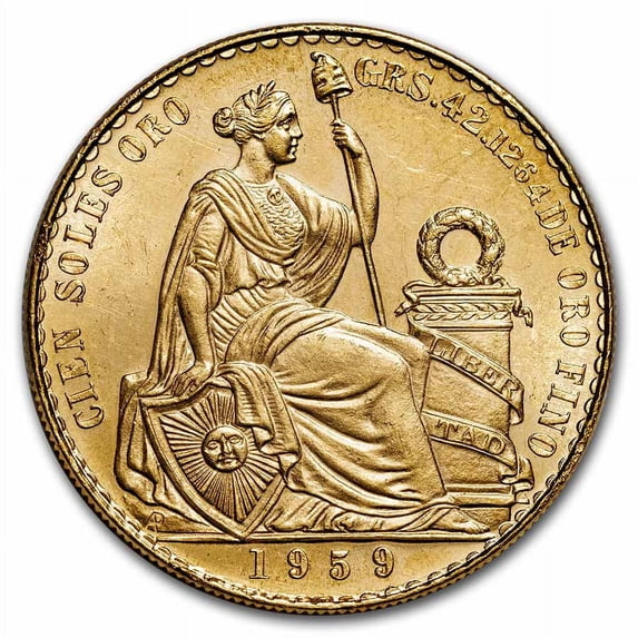 1959 Peru Gold 100 Soles Liberty BU