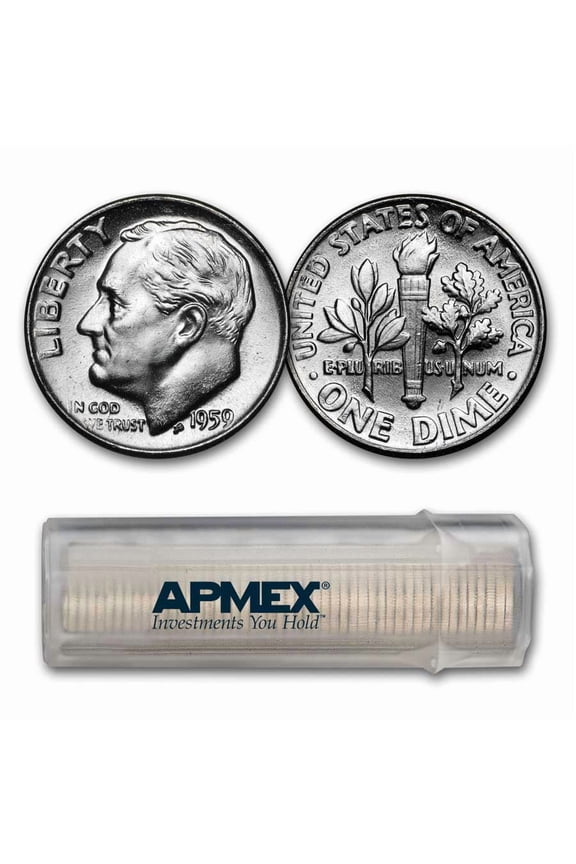 1959 Roosevelt Dime 50-Coin Roll BU