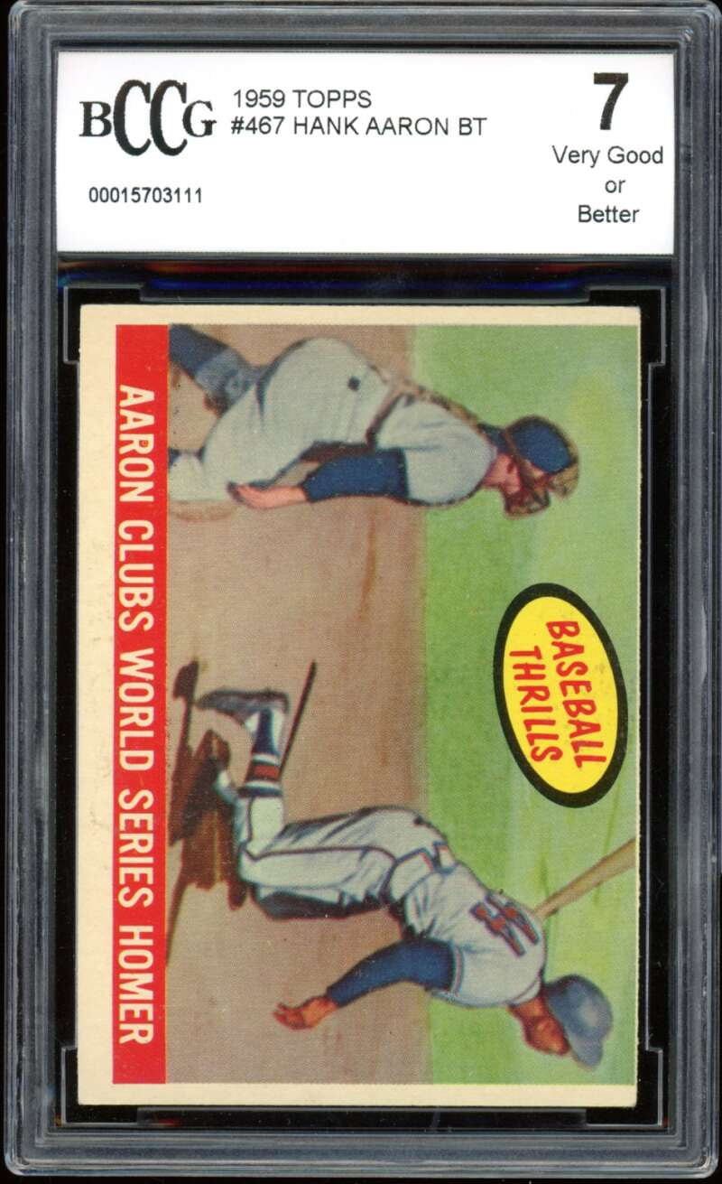 1959 Topps #467 Hank Aaron Card BGS BCCG 7 Very Good+ - Walmart.com