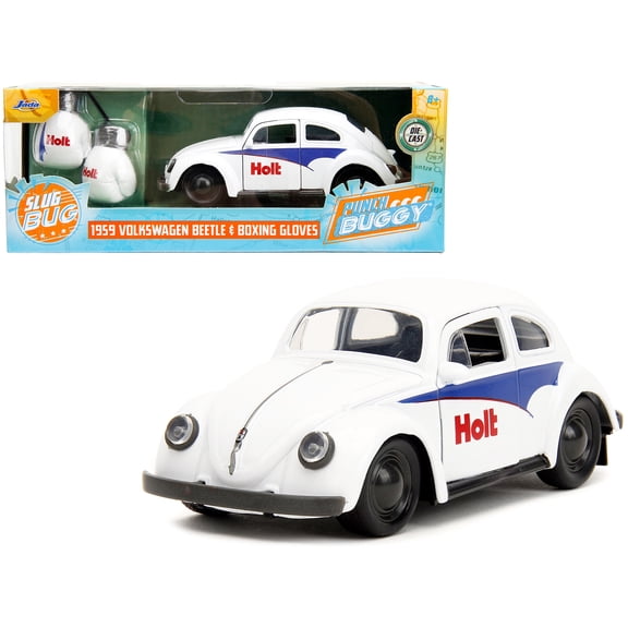 1959 Volkswagen Beetle "Holt" White with Blue Graphics and Boxing Gloves Accessory "Punch Buggy" Series 1/32 Diecast Model Car by Jada