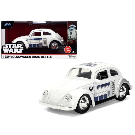 1959 Volkswagen Beetle "R2-D2" Livery White with Graphics "Star Wars" Franchise "Hollywood Rides" Series 1/32 Diecast Model Car by Jada