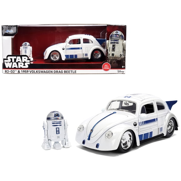1959 Volkswagen Drag Beetle White with Graphics and R2-D2 Figure "Star s" Franchise "Hollywood Rides" Series 1/24 Diecast Model Car by Jada