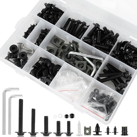 195Pcs M5 M6 Motorcycle Fairing Bolt Kits, Stainless Steel Windscreen Screws Fastener Clips Universal Fits for Sportbike Kawasaki Suzuki Honda Yamaha BMW Ducati GSXR Motorcycle Accessories Black