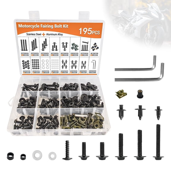 195Pcs M5 M6 Stainless Steel Motorcycle Windscreen Screws Black Fasteners Fairing Bolts Nut Clips Kit