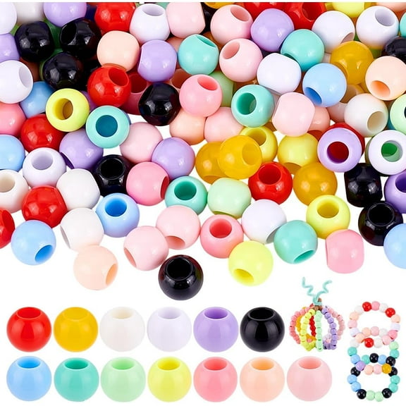 195pcs 13 Colors 14mm Pony Beads Acrylic Beads Large Hole Bead Candy Color Cute Hair Jumbo Bead