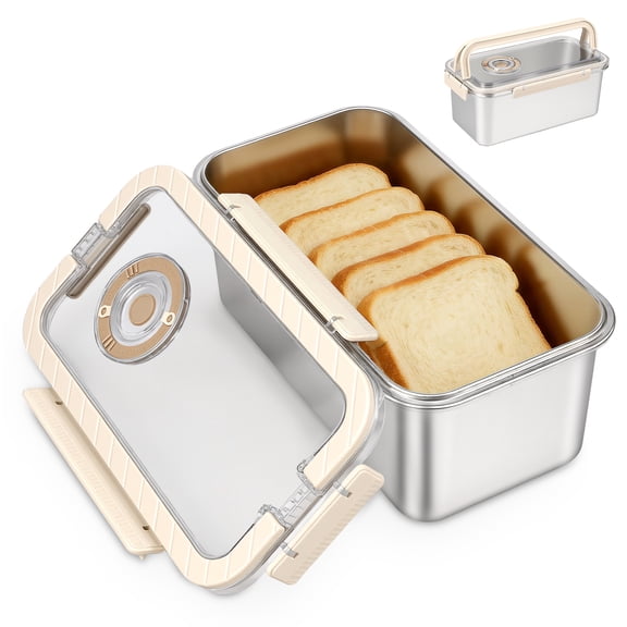 196.12oz Bread Box Airtight 304 Stainless Steel Bread Container, Dishwasher Safe Bread Storage for Homemade Bread, Time Recording Bread Storage Container with Lid and Handle(Milky White)