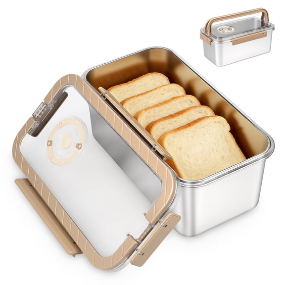 196.12oz Large Capacity Bread Box Airtight 304 Stainless Steel Bread Container, Dishwasher Safe Bread Storage for Homemade Bread, Time Recording Bread Storage Container with Lid and Handle(Khaki)