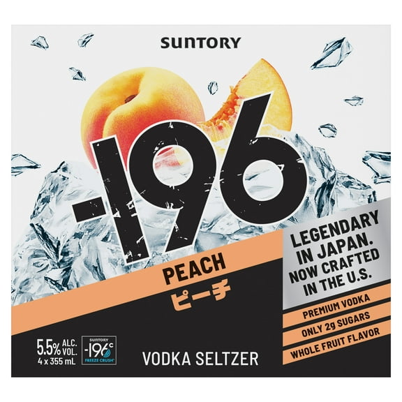 -196 Vodka Seltzer Peach Cocktail, 4 Pack 355 ml Cans, 5.5% ABV