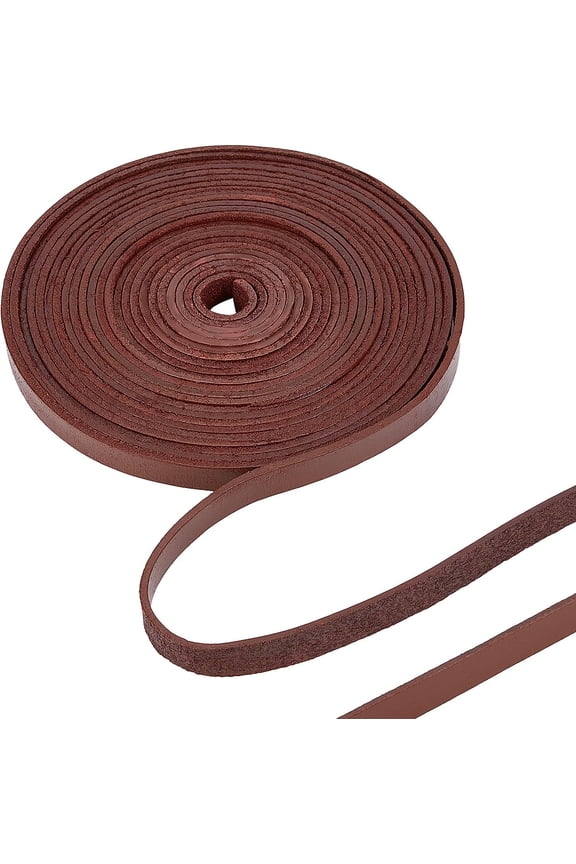 196" Long Brown Flat Genuine Leather Cord 0.39" Wide String Leather Lace Strips Thin Natural Lacing String Cords Belt Blank Band Strap for Jewelry Making DIY Craft Projects Belts Keychains Brown
