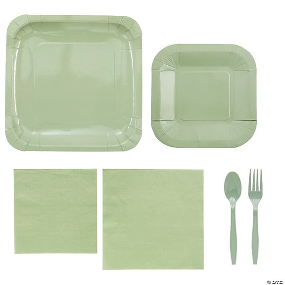 196 Pieces Sage Green Square Tableware Kit for 24 Guests