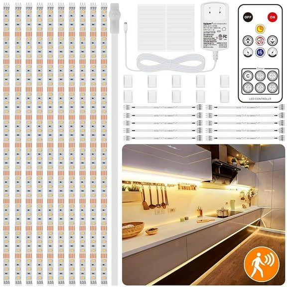 196-inch large-capacity cabinet light strip with human body induction for intelligent light control, warm color tone creates a comfortable atmosphere.
