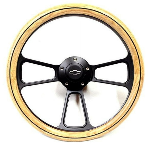 1960 - 1969 Chevy C10 Pick-Up Truck Oak Steering Wheel / Black Billet Adapter