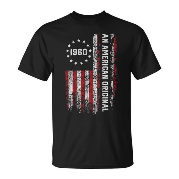 1960 An American Original T-Shirt for Men – Vintage Retro Graphic Tee, Classic 60s Style Shirt, Proud American Heritage Design, Gift for Men Born in 1960, Timeless Patriotic Apparel