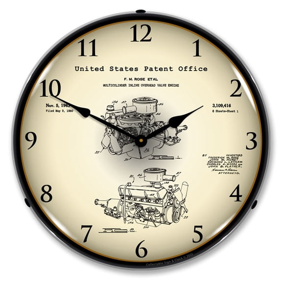 Collectable Sign and Clock 1960 Chrysler 220 Slant Six Engine Patent LED Lighted Premium Wall Clock