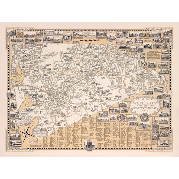 1960 Ernest Dudley Chase Map Wellesley Massachusetts Extra Large XL Wall Art Poster Print