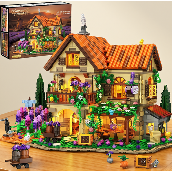 1960 Lavender House Building Set with LED Lights, 3-Story Flower Garden Construction Kit for Adults Teens 12+