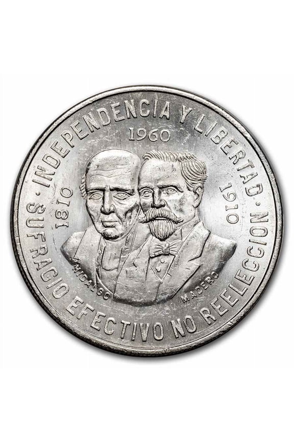 1960 Mexico Silver 10 Pesos 150th Anniversary AU/BU