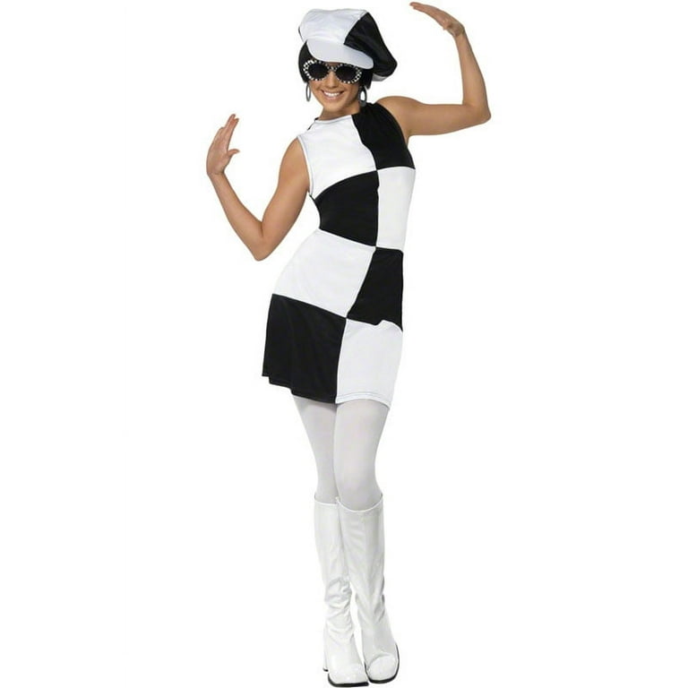 60s Party Girl Costume Adult Black White Dress Hat 60s Party Girl Costume Adult Black White Dress Hat