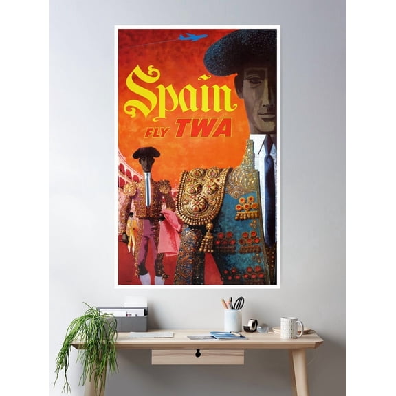 1960 Twa Spain Bullfighter Travel Poster Poster Wall Art, Modern Wall Decor For Living Room Bedroom, 12x18 UNFRAMED