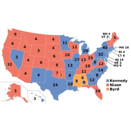 1960 US PRESIDENT ELECTION ELECTORAL COLLEGE MAP POSTER PICTURE PHOTO PRINT