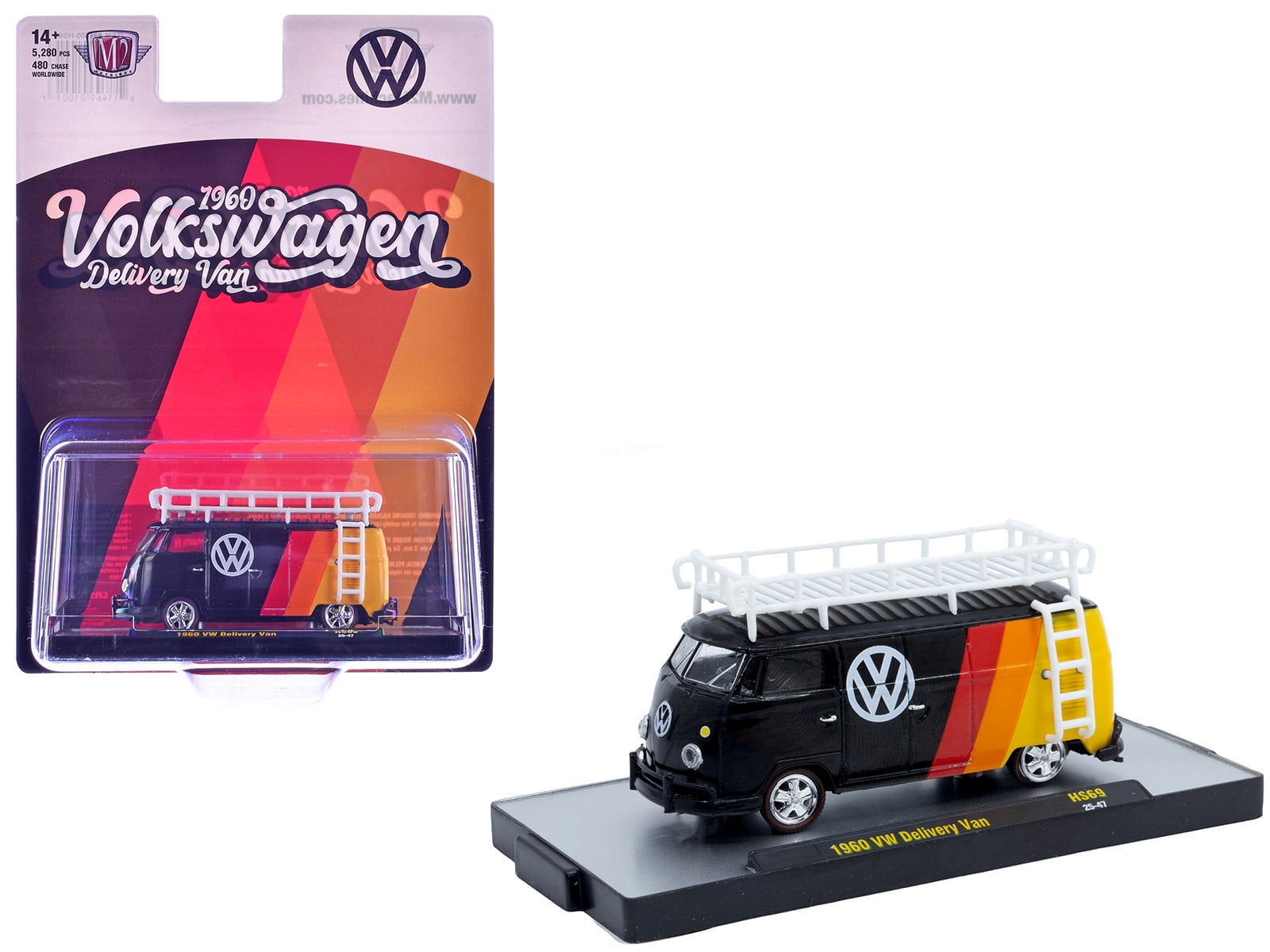 1960 Volkswagen Delivery Van Black with Stripes and White Roof