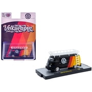 1960 Volkswagen Delivery Van Black with Stripes and White Roof Rack Limited Edition 1/64 Diecast Model Cars by M2 Machines