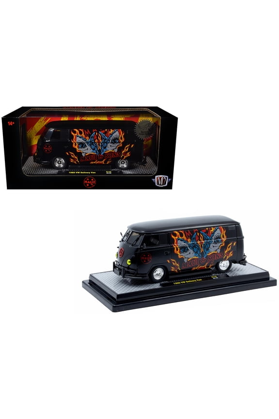 1960 Volkswagen Delivery Van "Maui & Sons" Black with Graphics Limited Edition to 4050 pieces Worldwide 1/24 Diecast Model Car by M2 Machines