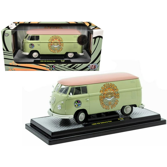 1960 Volkswagen Delivery Van "Maui & Sons" Light Olive Green with Salmon Top Limited Ed 1/24 Die Cast Model Car by M2 Machines
