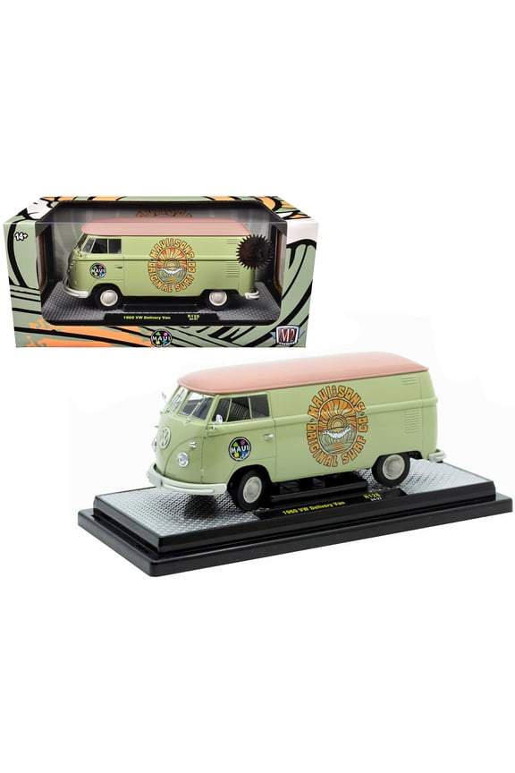 1960 Volkswagen Delivery Van "Maui & Sons" Light Olive Green with Salmon Top Limited Ed 1/24 Die Cast Model Car by M2 Machines