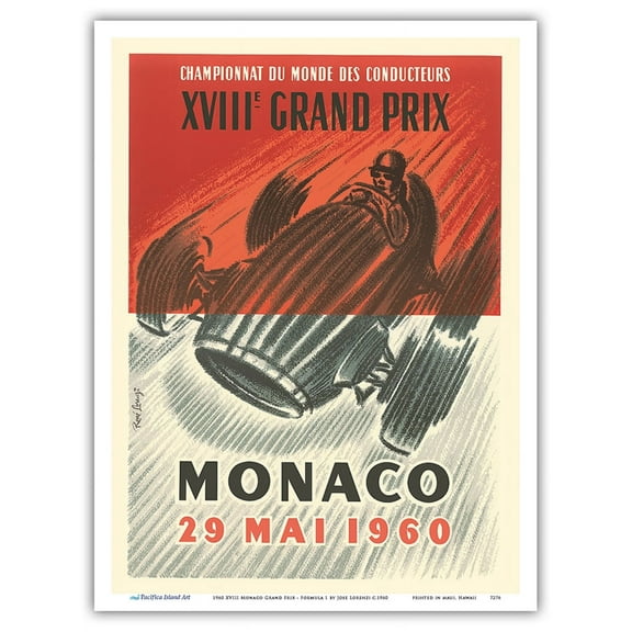 1960 XVIII Monaco Grand Prix - Formula 1 - Drivers World Championship - Vintage Car Racing Poster by Jose Lorenzi c.1960 - Master Art Print (Unframed) 9in x 12in