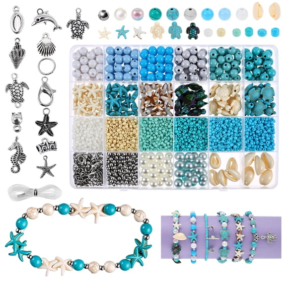1960Pcs Ocean Theme Beads Kit for Jewelry Making, Summer Beach Seashell Starfish Turtle Charms with Compartment Box