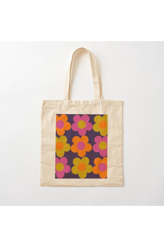 1960S 60S Flowers Power Daisy Pattern Canvas Tote Bags, Reusable Shopping Bag