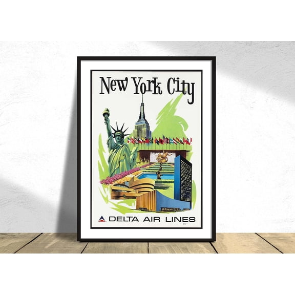 1960S Delta In New York Delta Air Lines Travel Poster Usa Retro Nyc Vintage, Unframed Paper Poster 8x10in