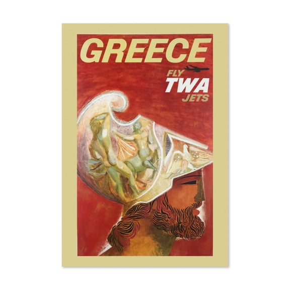 1960S Greece Fly Twa Jets Vintage Style Travel Poster, Classic Collection Wall Art Decor, Poster Only