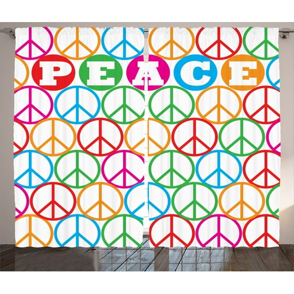 Ambesonne Colorful Curtains 2 Panel Set, Peace Letters, 108" x 84", Multicolor