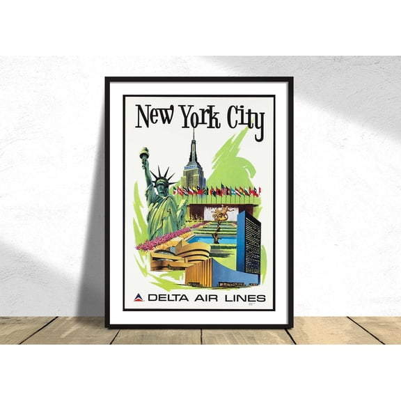 1960s Delta In New York Delta Air Lines Travel USA Retro NYC Vintage Unframed Paper Print