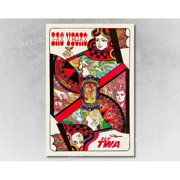 1960s "Las Vegas TWA" Playing Card Vintage Style Travel, Unframed Poster