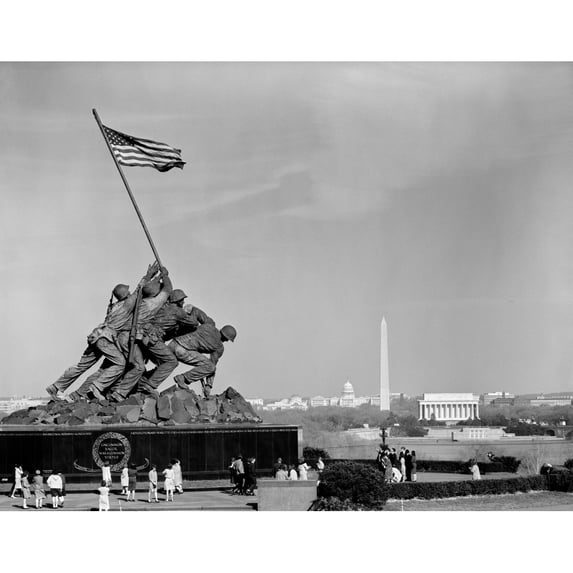1960s Marine Corps Monument In Arlington With Washington Dc Skyline In Background Print By Vintage Collection