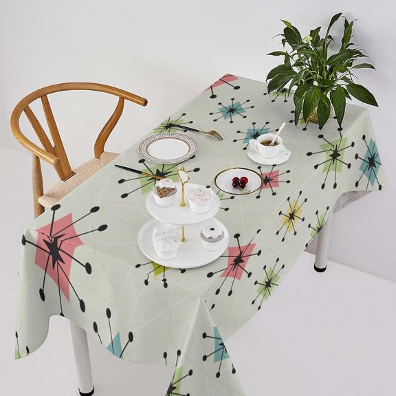 1960s Mid Century Tablecloth, Abstract Geometric Retro 1950s Atomic Star Pattern Table Cloth for Holiday Home Picnic Party Outdoor Indoor Wedding Buffet Parties Camping, Rectangle(55x55in)