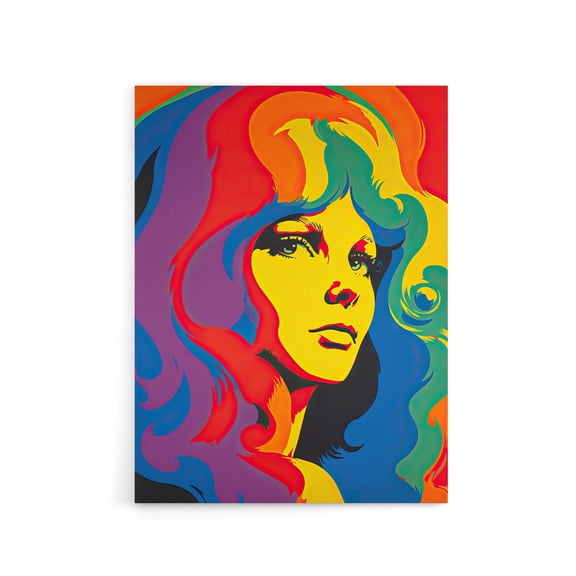 1960s Psychedelic Rainbow Woman Portrait Canvas Wall Art Print 18X24"
