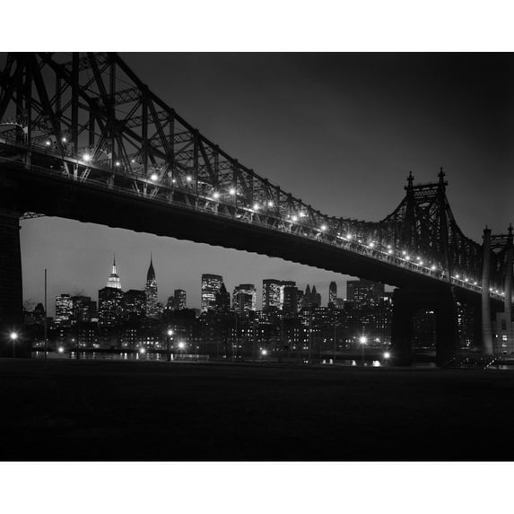 1960s Queensboro Bridge And Manhattan Skyline At Night  York City Ny Usa Poster Print By Vintage Collection