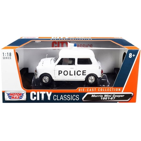 1961-1967 Morris Mini Cooper RHD (Right Hand Drive) "Police" White "City Classics" Series 1 18 Diecast Model Car by Motormax