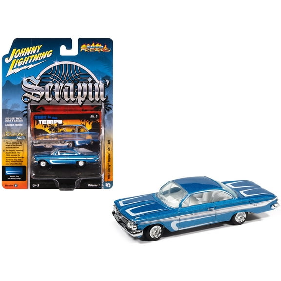 1961 Chevrolet Impala SS 409 Blue Metallic with White Stripes and Interior 1/64 Diecast Model Cars by Johnny Lightning