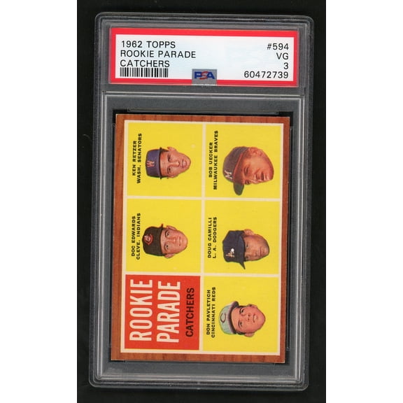 1962 Topps Doc Edwards/Ken Retzer/Bob Uecker/Doug Camilli/Don Pavletich #594 PSA 3