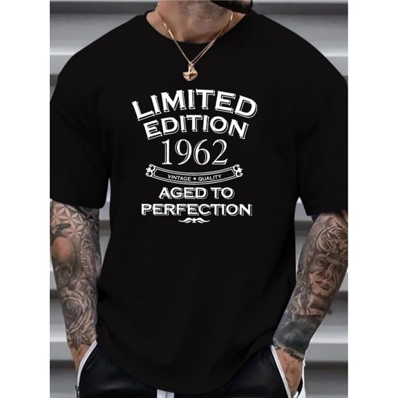 1962 Vintage-Inspired Men's T-Shirt - Casual, Breathable , Crew Neck, Short Sleeve with "Aged to Perfection" Graphic